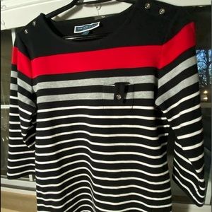 KAREN SCOTT SPORT MULTI-STRIPE 3/4 SLEEVEPULLOVER